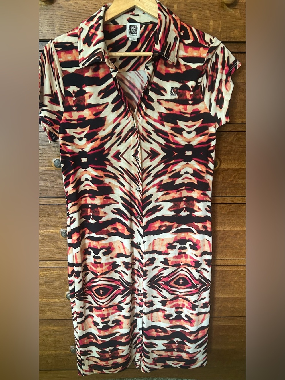 Anne Klein Abstract Print Button-Front Dress-Medium